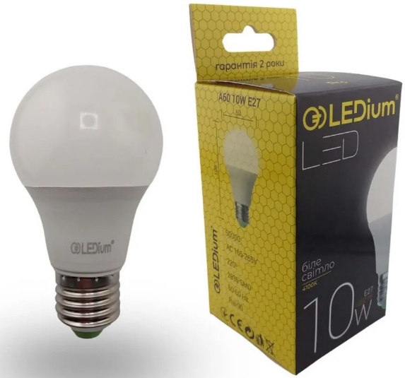 Лампа світлодіодна A60 10W 4100K 850Lm Е27 AC165-265V LEDium PRO